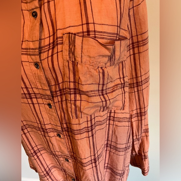 Free People No Limits Oversized Linen Plaid Button Down size Small EUC - Picture 5 of 15